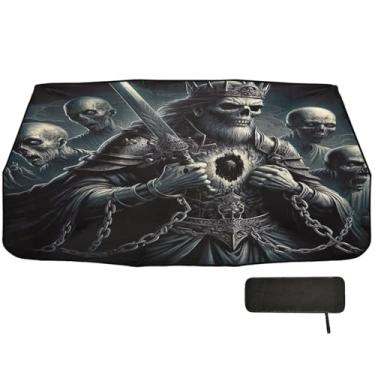 Imagem de Guarda-chuva de para-brisa estilo escuro Undead King proteção de isolamento térmico retrátil para janela de carro 147 x 75 cm acessórios interiores de carro