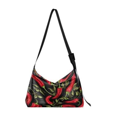 Imagem de Glasses of Beer Greeting Happy New Year Bolsa de ombro Hobo de couro, bolsa feminina transversal, bolsa de ombro de couro, Pimenta preta - 1, One Size