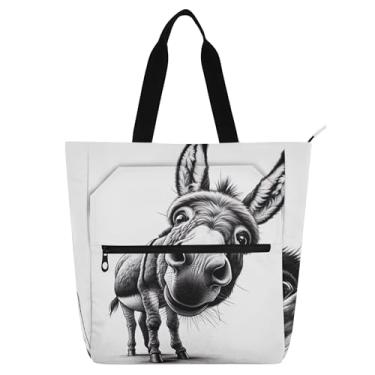 Imagem de GAIGEO Linda bolsa de trabalho cinza com estampa de burro para mulheres, bolsa de lona para faculdade, escola, uso diário, com compartimentos