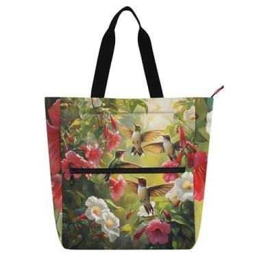 Imagem de GAIGEO Bolsa feminina colorida com flores tropicais beija-flores tropicais, bolsa escolar com zíper, bolsas para professores, amantes de livros