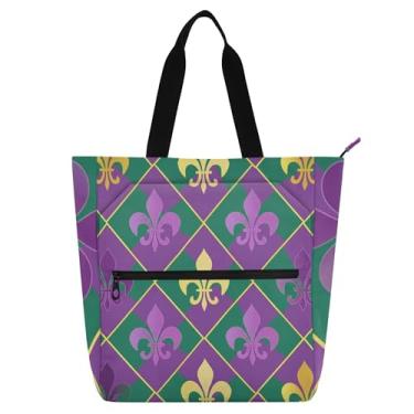 Imagem de Sacola feminina roxa verde amarela flor de lis, bolsa de lona, faculdade, escola, bolsas, professores, livros, presentes