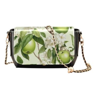 Imagem de Bolsa de ombro feminina de couro sintético floral sentada em gato, bolsa transversal de couro para mulheres tamanho médio, Várias maçãs e flores verdes - 4, One Size