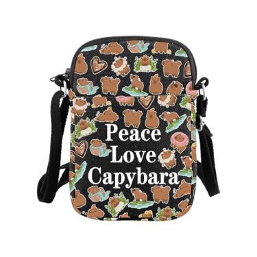 Imagem de MNIGIU Bolsa tiracolo divertida capivara presente para amantes de capivara paz amor capivara bolsa de ombro bonito presente para amantes de animais, Peace Love Capivara Preta, Engraçado