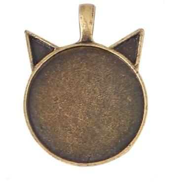 Imagem de AKOAK 20 unidades de pingente de orelha de gato bronze antigo pingente, 25 mm espaços em branco configurações de moldura camafeu para pingente de foto