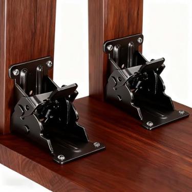 Imagem de Pacote com 2 suportes dobráveis 0°-90°-180°, suportes de perna de mesa dobráveis resistentes com dobradiças autotravantes, suporte de hardware ajustável para pernas de mesa/cama/mesa