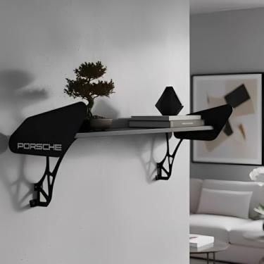 Imagem de Prateleira Suporte Organizador Estante Rack De Parede Suspenso Aerofolio Porsche GT3 Industrial Feito Em Aço Robusto E MDF Design Leve - Suporta de 25kg a 30kg - 120cm x 20cm x 1,8cm Organizador