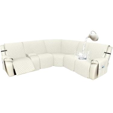 Imagem de Arfntevss Capas de sofá secionais reclináveis 1OO% à prova d'água em forma de L capa para sofá reclinável em forma de L protetor antiderrapante de canto lavável para cães (5 lugares com 1 console