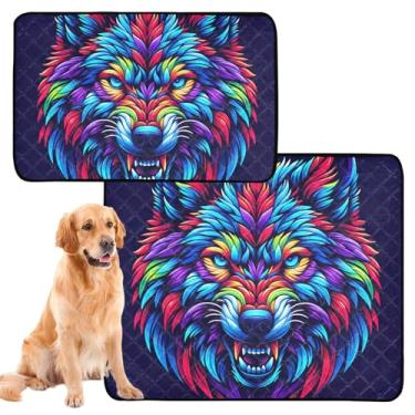 Imagem de TSENQUE Almofadas de xixi laváveis com estampa de animais de estimação neon para cães, animais de estimação, tapete de urina para gatos, tapete de gaiola de cachorro fofo, impermeável, absorvente para