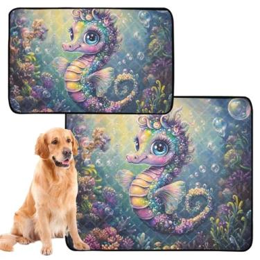 Imagem de TSENQUE Almofadas de xixi laváveis para cães, à prova d'água, tapete de cercadinho de cachorro fofo cavalo marinho colorido coral para gatos, almofadas absorventes de treinamento de cães, pequeno x