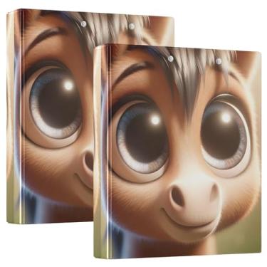 Imagem de Fichário personalizado com 3 anéis de cavalo de desenho animado de burro, 3 polegadas, comporta 200 folhas, fichário de receita de anel redondo, 31,5 x 27 x 6 cm, 1 pacote