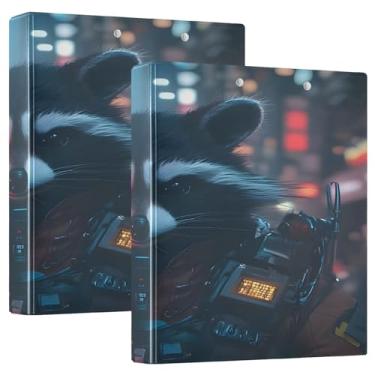 Imagem de Fichário Cool Raccoon Black com 3 anéis, fichário grande com 3 anéis, 1 pacote de anéis de plástico