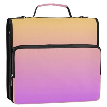 Imagem de Fichário amarelo gradiente violeta ombré 3 argolas para fichários resistentes com zíper organizador de fichários escolares bolsa com alça de ombro para negócios, vários bolsos, pasta grande para