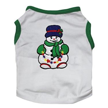 Imagem de Petitebella Camisa verde branca boneco de neve roupas para cães (PP)