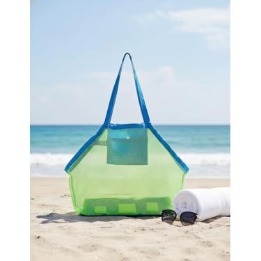 Imagem de Sacos de brinquedo de areia de praia, extragrande, dobrável, bolsa de armazenamento, bolsa de rede de secagem rápida para crianças, longe da areia para piscina, mochila de piquenique