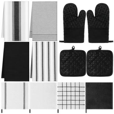 Imagem de LemonRoad 12 peças de luvas de forno, toalhas de cozinha, panos de prato com suportes de panela, conjuntos de toalhas de prato, luvas de forno, almofadas de panela resistentes ao calor com silicone