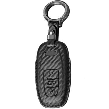 Imagem de Capa de chaveiro compatível com Audi A4L A5 Q7 TT TTS A3 A4 B9 A6 A7 4K A8 E-tron Q5 Q8 C8 D5 SQ8 Chaveiro de carro Chaveiro de fibra de carbono Capa de capa de chave(A-Black)