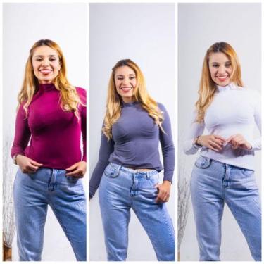 Imagem de Kit 3 blusa feminina cacharrel com manga longa - GK TODA BELA, Vinho, 