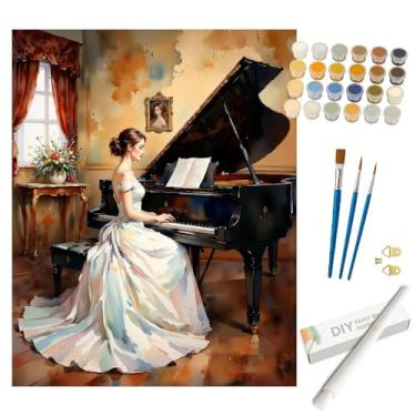 Imagem de Elegante kit de pintura por números para adultos – DIY Lady at Grand Piano in Gown Painting Enrolado em tela 40,6 x 50,8 cm, conjunto de tinta acrílica, adequado para iniciantes, arte para decoração