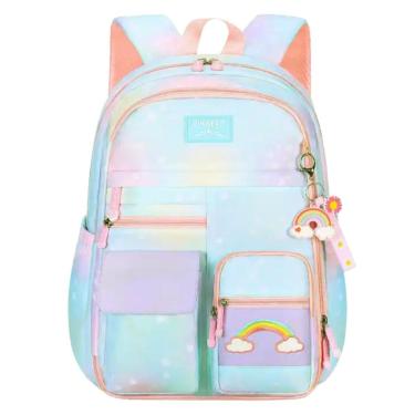 Imagem de Mochila Escolar Infantil Espaçosa Menina Colorida Princesa Arco Iris Estilo Fichario-Feminino