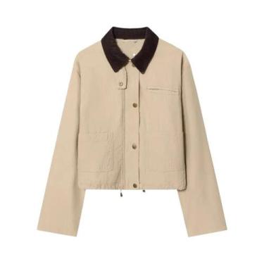 Imagem de Jaqueta feminina de veludo cotelê patchwork manga comprida com botões 