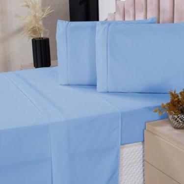Imagem de Jogo De Lençol Casal 4P Algodão Com Lençol De Cima Azul - Beatriz Enxo