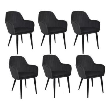 Imagem de Kit 6 Cadeira Poltrona Vintage Eames Em Tecido Veludo Preto - ABM