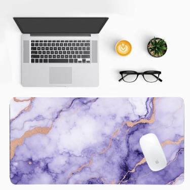 Imagem de Tapete de mesa de mármore roxo moderno, luxuoso tapete de mesa de couro PU - tapete de escritório grande antiderrapante para um espaço de trabalho elegante para jogos e casa, decoração de mesa