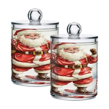 Imagem de xigua Pacote com 4 lindos suportes de Natal para bolas de algodão, cotonete – Frasco de plástico de boticário de armazenamento versátil transparente de 4 ml para banheiro e organização de