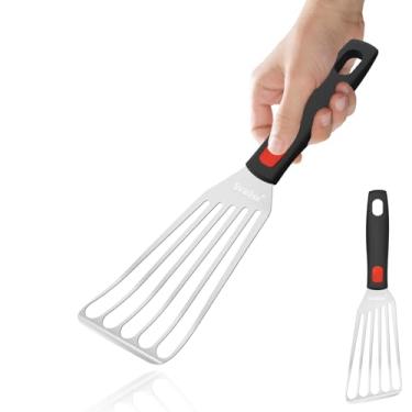 Imagem de Espátula de peixe de aço inoxidável, espátulas de metal flexível com alça de silicone, espátula com fenda para cozinha, cozinhar, grelhar, virar, ovo, panqueca e hambúrguer (pequeno, 26 cm)