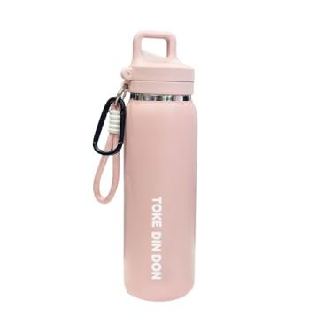Imagem de TOKE DIN DON Garrafa Térmica 600ml|Copo Térmico com Cordão|Squeeze Esportivo Inox 316|com Canudo Removível|Alça Integrada|Quick Flip|Isolamento 24h|Garrafa Termica de Café/Água|Presente Feminino|Rosa