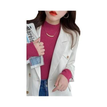 Imagem de Suéter Feminino De Tricô Slim Fit Gola Alta Vintage Liso Coreano Casua