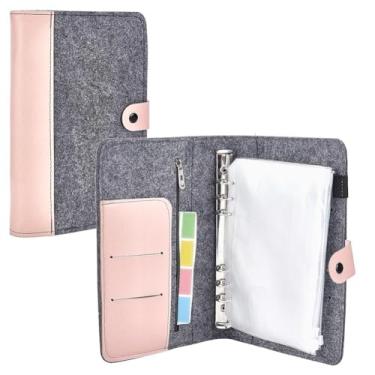 Imagem de OLYCRAFT Estojo de agulhas de tricô circular 26 x 18 cm rosa retangular conjunto de capa kraft 12 bolsos para fichário e 160 peças de papel de etiqueta para coleta e classificação