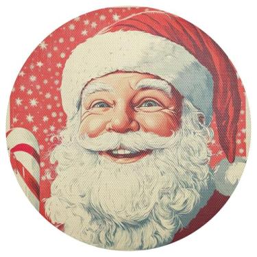 Imagem de xigua Jogo americano redondo de Natal Papai Noel, conjunto de 6, tapete de mesa redondo antiderrapante resistente ao calor, tapetes de mesa de 48 cm para decoração de cozinha, jantar e festa