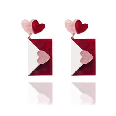 Imagem de Brincos de coração vermelho para mulheres, pingente de coração, coração, coração, coração, joia de presente, Large, Acrílico, Sem pedra preciosa