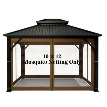 Imagem de Rede mosquiteira de substituição universal Gazebo – Hugline Tela de tela de malha externa de 25 x 30 cm, cortina lateral de 4 painéis com zíper (marrom)