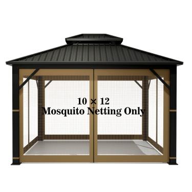 Imagem de Rede mosquiteira de substituição universal Gazebo – Hugline Tela de tela de malha externa de 25 x 30 cm, cortina lateral de 4 painéis com zíper (Cáqui)