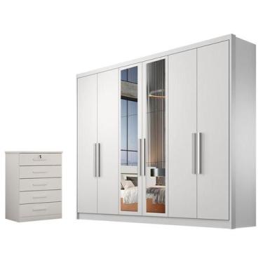 Imagem de Guarda Roupa Casal Linea com Espelho e Gaveteiro Suiça Neve - Novo Hor