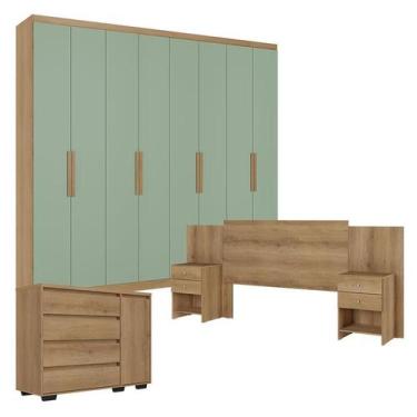 Imagem de Guarda Roupa Casal Milan 8 Portas Capuccino Menta com Cômoda com Porta