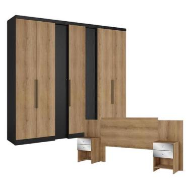 Imagem de Guarda Roupa Casal Selecto Preto Capuccino com Cabeceira Formosa Glass