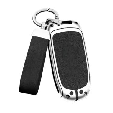 Imagem de Capa de couro para chave de carro de liga de zinco compatível com Jeep Renegade Compass Cherokee Grand compatível com Chrysler 300C Wrangler acessórios(A-silver black)