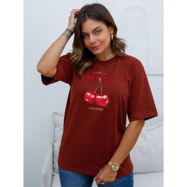 Imagem de Blusa Feminina Oversized Cherries - C19 - loja dinka, m, Marrom café