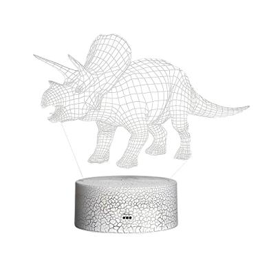 Imagem de Luz de Noite LED Dinossauro 3D Ilusão Lâmpada Mesa Cabeceira com Mudança Cor e Controle Remoto para Presentes Decoração Residencial