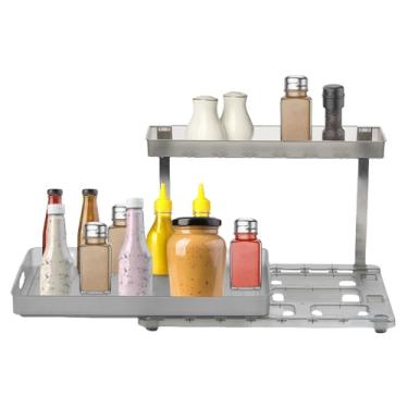 Imagem de Organizador De Armazenamento Sob a Pia - Organizador de 2 Camadas Sob o Armário - Gaveta Extrável de Grande Capacidade e Prateleira em L para Banheiro, Lavabo e Área de Serviço