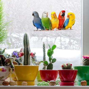 Imagem de Decalques de janela para evitar ataques de pássaros dupla face anticolisão adesivos de janela coloridos adesivos estáticos removíveis reutilizáveis de vidro de vinil à prova d'água (papagaio)