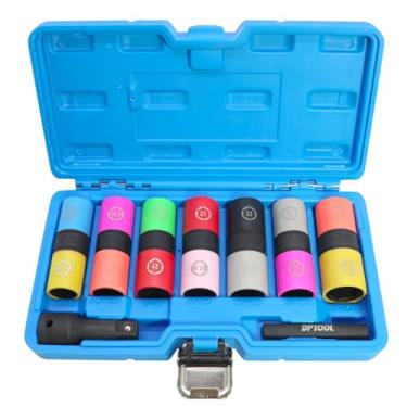 Imagem de Conjunto de soquete de porca de 1/5.1 cm Impacto de acionamento meio tamanho SAE métrico 17 17,5 18,5 19,5 19 21 21,5 22 22,5 mm 3/4, 13/16, 7/8, 15/16 pol. Conjunto de soquetes articulados com