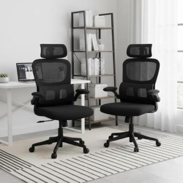 Imagem de Kit 2 Cadeiras Escritório Giratória Reclinável Ergonômica Com Encosto 