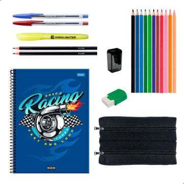 Imagem de Kit Material Escolar Caderno 10 Matérias Estojo Duplo + Itens Masculin