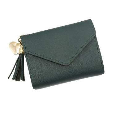 Imagem de Carteira decorativa com pingente de borla encantadora, carteira de couro sintético, carteira compacta, porta-cartões de visita, Verde escuro
