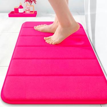 Imagem de OLANLY Tapete de banho listrado de espuma viscoelástica 61 x 40 cm, tapetes de banheiro absorventes super macios, secagem rápida, tapetes de chuveiro laváveis na máquina, tapete de banho, acessórios