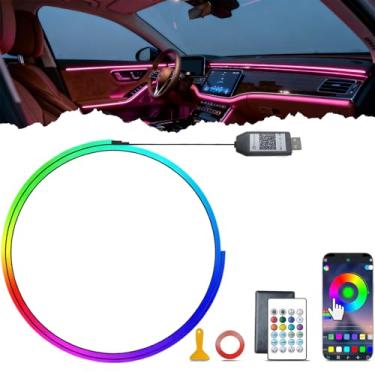 Imagem de DIBMS Luzes de LED neon para interior de carro, alimentadas por USB com aplicativo, controle remoto, sincronização de música RGB, modo faça você mesmo, kit de iluminação ambiente para decoração do